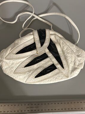 Vintage white and leather made in the USA Quilted Crossbody Bag